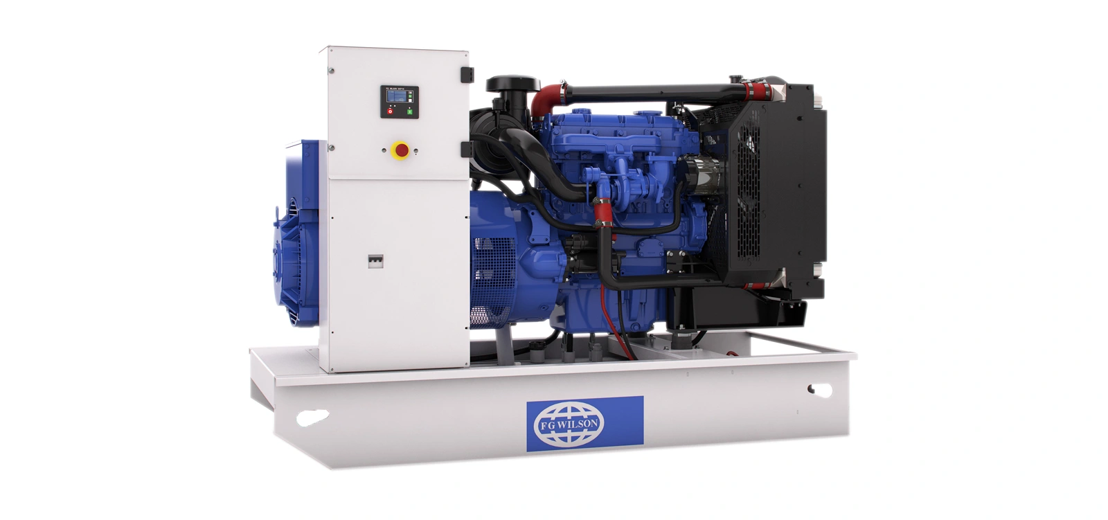 Official FG Wilson P165-5 open generator with blue Perkins engine, alternator and white base