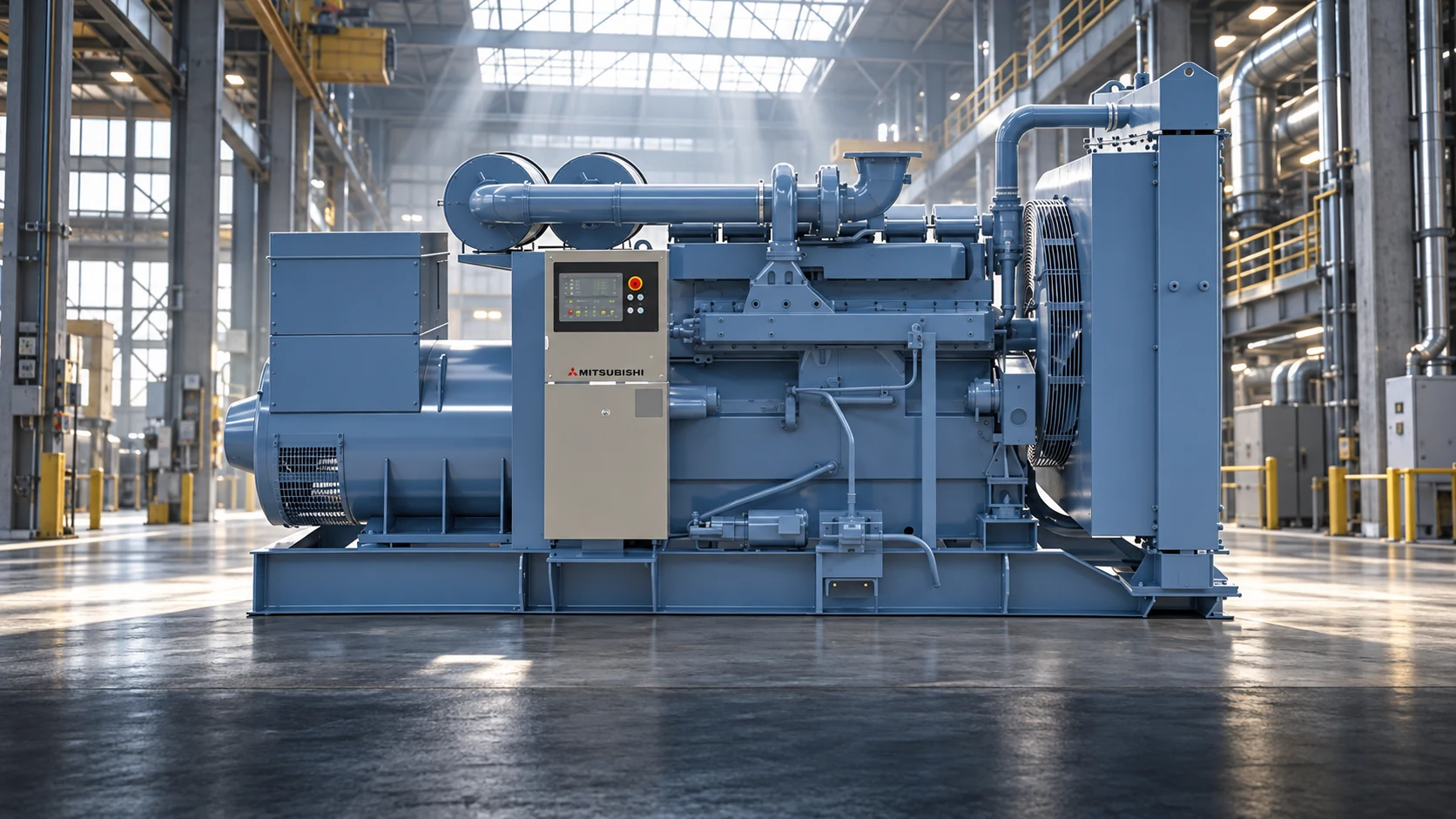 Mitsubishi diesel generator in an illustrative facility setting